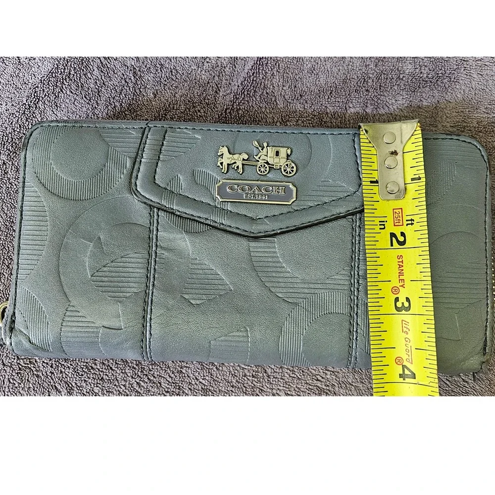 Coach Blue/Grey Signature Zip Around Wallet Designer Purse Clutch Organizer‎